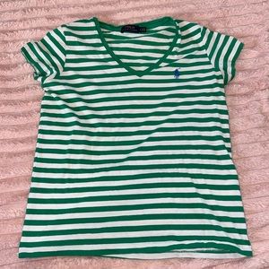 Polo RL Green and White Striped Tee